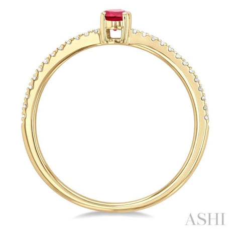 1/10 ctw Petite 5x3 MM Oval Cut Ruby and Round Cut Diamond Precious Fashion Ring in 10K Yellow Gold