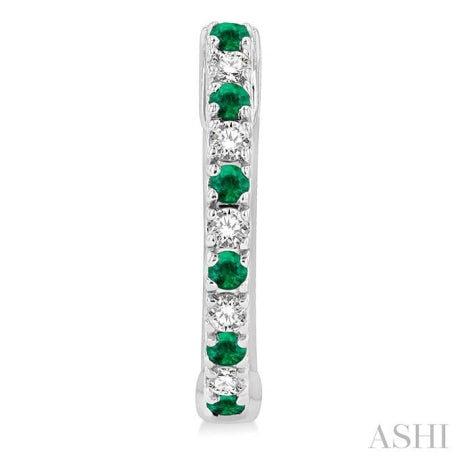 1/10 ctw Petite 1.35 MM Emerald and Round Cut Diamond Precious Fashion Huggies in 10K White Gold