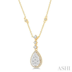 1 Ctw Pear Shape Round Cut Diamond Lovebright Necklace in 14K Yellow and White Gold