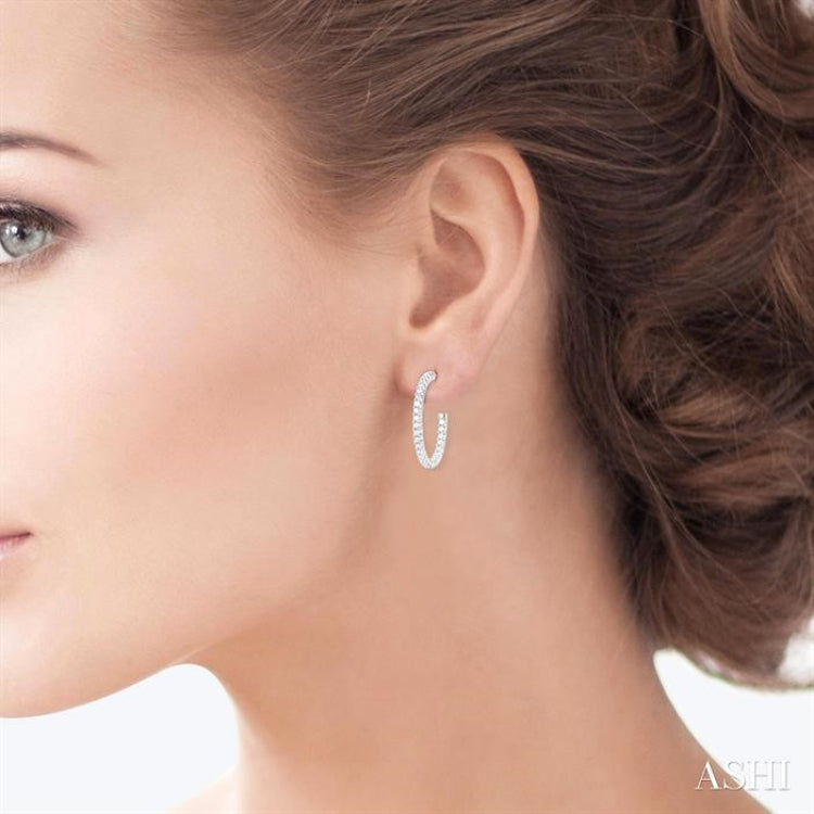 3/4 Ctw French Pave Set Round Cut Diamond Fashion Half Hoop Earring in 14K White Gold
