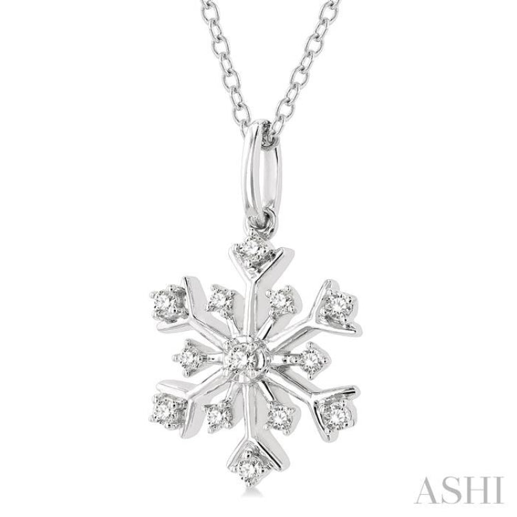 1/6 Ctw Petite Snowflake Round Cut Diamond Fashion Pendant With Chain in 10K White Gold