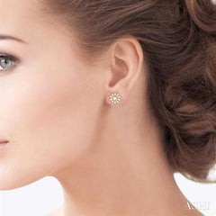 1/4 Ctw Petite Wheel Baguette and Round Cut Diamond Fashion Stud Earring in 10K Yellow Gold