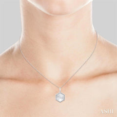 1/20 ctw Hexagon fluted medallion Round Cut Diamond Pendant With Chain in 10K White Gold