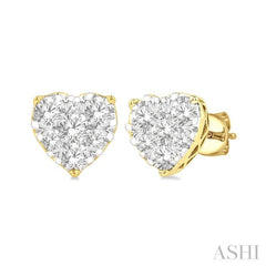 1/2 Ctw Heart Shape Lovebright Round Cut Diamond Stud Earring in 14K Yellow and White Gold