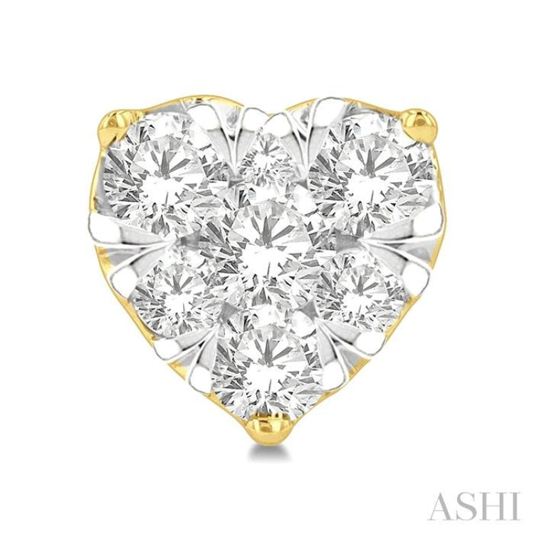 1/2 Ctw Heart Shape Lovebright Round Cut Diamond Stud Earring in 14K Yellow and White Gold