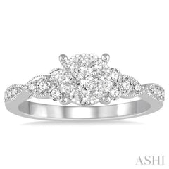 1/2 Ctw Round Cut Diamond Lovebright Engagement Ring in 14K White Gold
