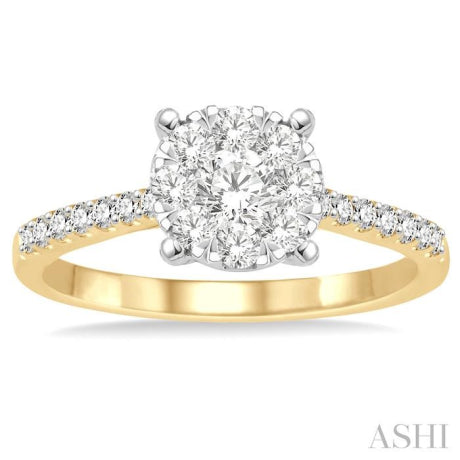 3/4 Ctw Round Cut Lovebright Diamond Ring in 14K Yellow and White Gold