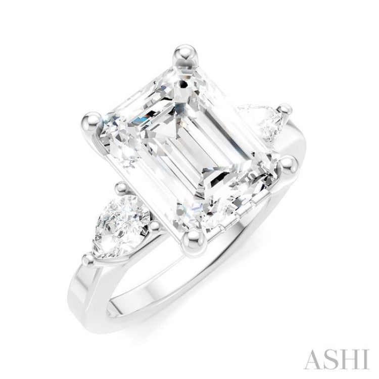 1/2 Ctw Tri-Mount Emerald Shape Center Pear and Round Cut Diamond Semi-Mount Engagement Ring in 14K White Gold