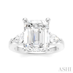 1/2 Ctw Tri-Mount Emerald Shape Center Pear and Round Cut Diamond Semi-Mount Engagement Ring in 14K White Gold