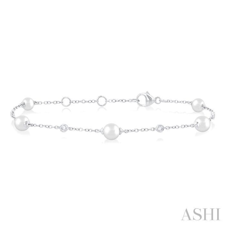 Pearl & Diamond Station Chain Bracelet
