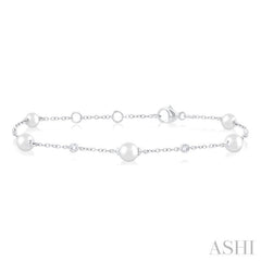 Pearl & Diamond Station Chain Bracelet