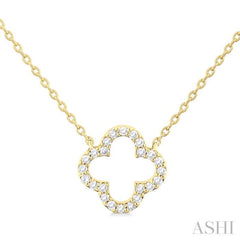 1/8 Ctw Petite Clover Round Cut Diamond Fashion Pendant With Chain in 14K Yellow Gold