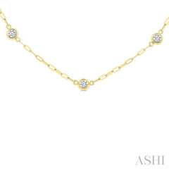 1/2 Ctw Bezel Set Round Cut Diamond Paperclip Station Necklace in 14K Yellow Gold