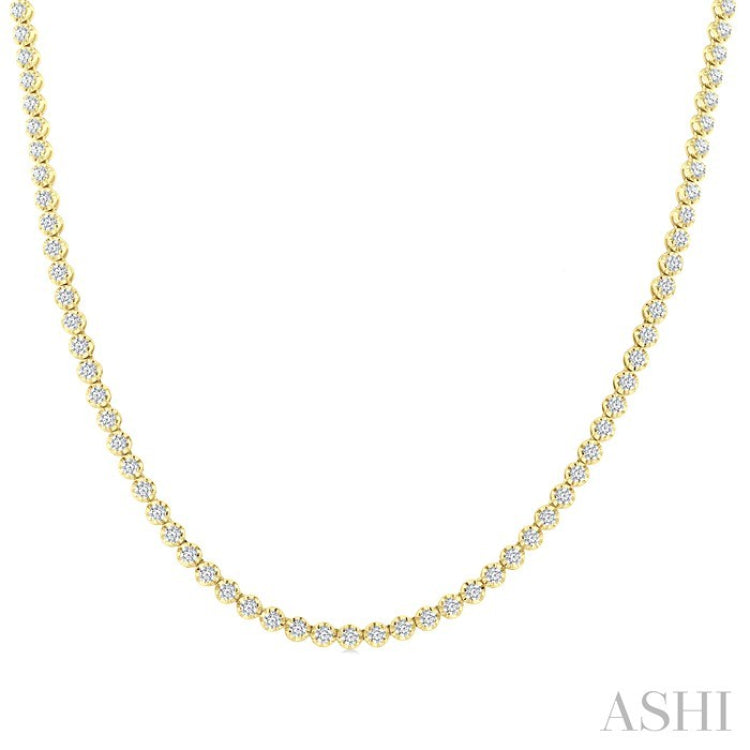 7 Ctw Illusion Round Cut Diamond Eternity Tennis Necklace in 14K Yellow Gold