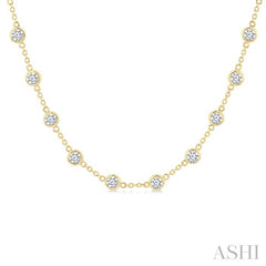 5 Ctw Bezel Set Round Cut Diamond Station Necklace in 14K Yellow Gold