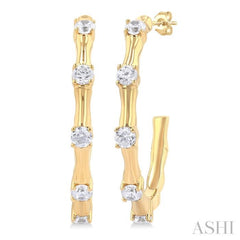 1/3 Ctw Bamboo Shoot Inspired Round Cut Diamond Fashion Half Hoop Earrings in 14K Yellow Gold