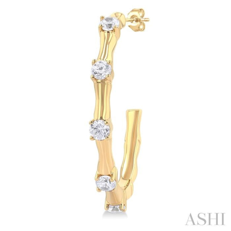 1/3 Ctw Bamboo Shoot Inspired Round Cut Diamond Fashion Half Hoop Earrings in 14K Yellow Gold