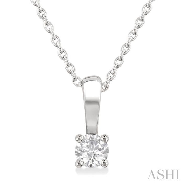 1/6 Ctw Prong Set Round Cut Diamond Solitaire Pendant With Chain in 14K White Gold
