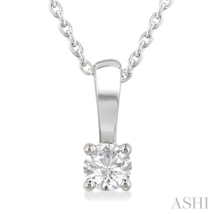1/6 Ctw Prong Set Round Cut Diamond Solitaire Pendant With Chain in 14K White Gold