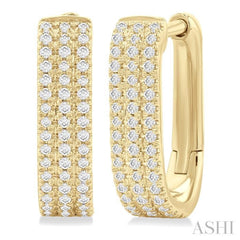 1/3 Ctw Triple Row Round Cut Diamond Hoop Earrings in 10K Yellow Gold