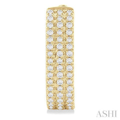 1/3 Ctw Triple Row Round Cut Diamond Hoop Earrings in 10K Yellow Gold
