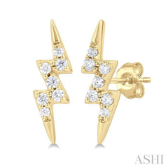 1/10 Ctw Petite Lightning Bolt Round Cut Diamond Fashion Stud Earring in 10K Yellow Gold
