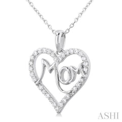 1/4 Ctw 'MOM' Heart Frame Round Cut Diamond Fashion Pendant With Chain in 10K White Gold