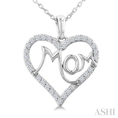 1/4 Ctw 'MOM' Heart Frame Round Cut Diamond Fashion Pendant With Chain in 10K White Gold