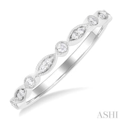 1/10 Ctw Marquise and Circular Motif Carved Round Cut Diamond Stackable Wedding Band in 14K White Gold