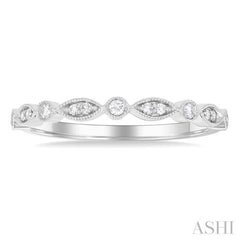 1/10 Ctw Marquise and Circular Motif Carved Round Cut Diamond Stackable Wedding Band in 14K White Gold