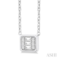 1/6 ctw Petite Bezel Set East-West Emerald Shape Fusion Baguette and Round Cut Diamond Fashion Pendant With Chain in 10K White Gold