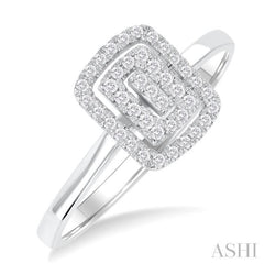 1/6 Ctw Double Halo Emerald Shape Petite Round Cut Diamond Fashion Ring in 10K White Gold