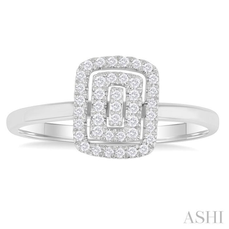 1/6 Ctw Double Halo Emerald Shape Petite Round Cut Diamond Fashion Ring in 10K White Gold