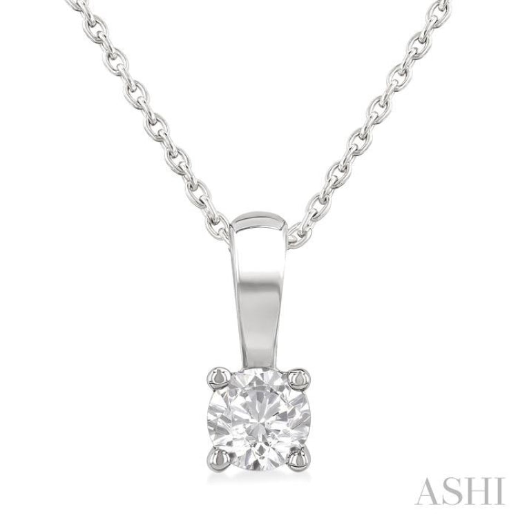 1/4 Ctw Prong Set Round Cut Diamond Solitaire Pendant With Chain in 14K White Gold