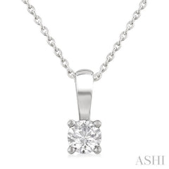 1/4 Ctw Prong Set Round Cut Diamond Solitaire Pendant With Chain in 14K White Gold