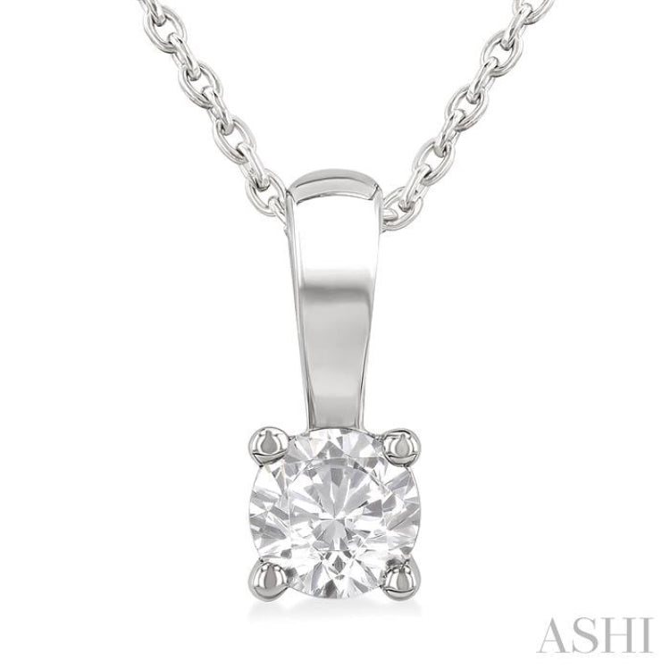 1/4 Ctw Prong Set Round Cut Diamond Solitaire Pendant With Chain in 14K White Gold