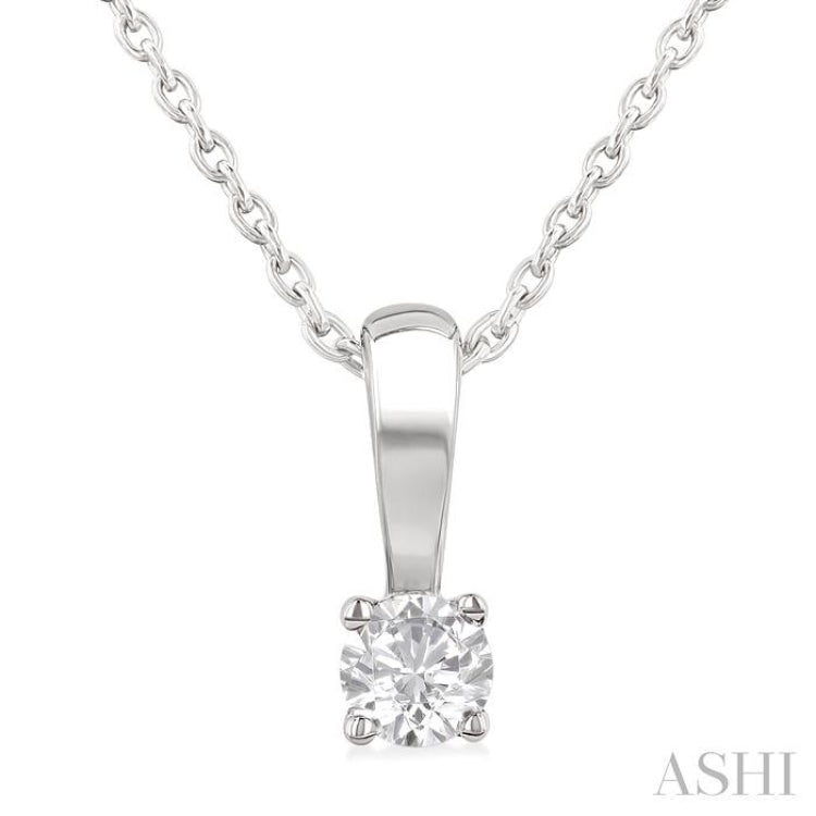 1/10 Ctw Prong Set Round Cut Diamond Solitaire Pendant With Chain in 14K White Gold