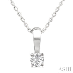 1/10 Ctw Prong Set Round Cut Diamond Solitaire Pendant With Chain in 14K White Gold