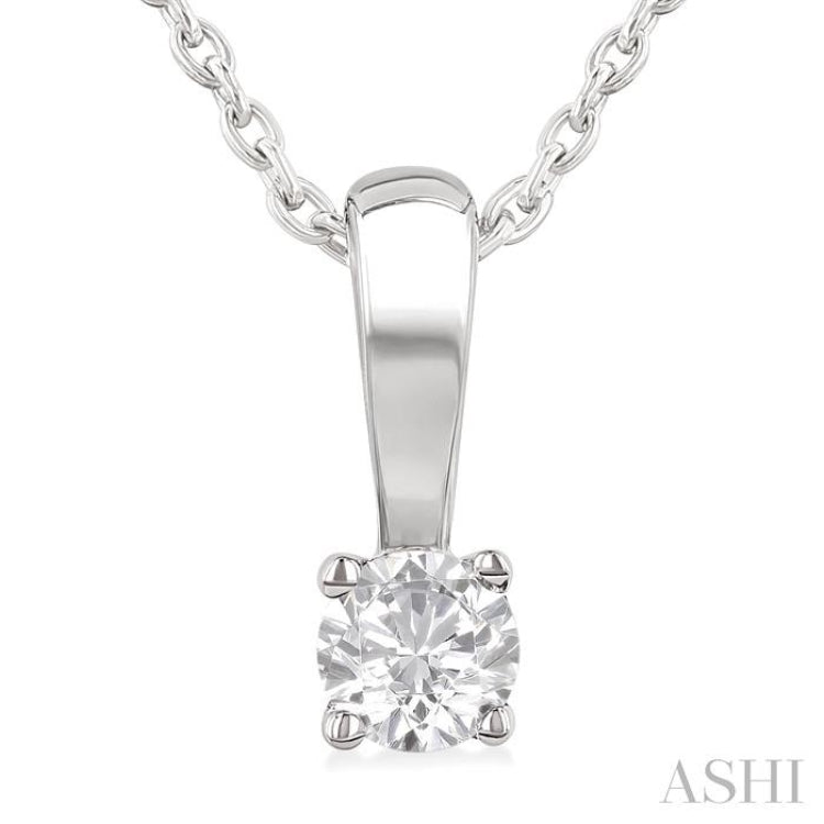 1/10 Ctw Prong Set Round Cut Diamond Solitaire Pendant With Chain in 14K White Gold