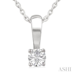 1/10 Ctw Prong Set Round Cut Diamond Solitaire Pendant With Chain in 14K White Gold