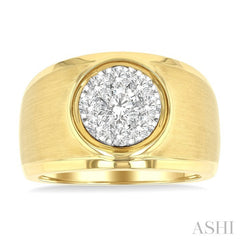 1 Ctw Circular Wide Shank Lovebright Round Cut Diamond Men's Ring in 10K Yellow and White Gold