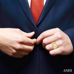 1 Ctw Circular Wide Shank Lovebright Round Cut Diamond Men's Ring in 10K Yellow and White Gold