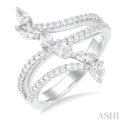 3/4 Ctw Three-Way Split Shank Mixed Diamond Cut Fashion Ring in 14K White Gold