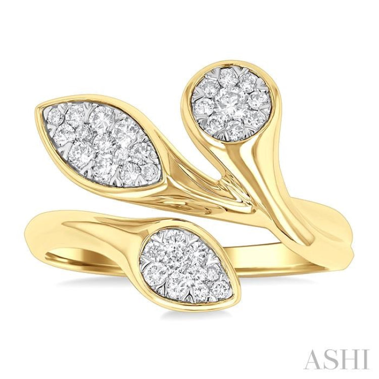 3/8 Ctw Lovebright Bypass Mixed Shape Mount Round Cut Diamond Fashion Ring in 10K Yellow and White Gold