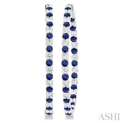 2.5 MM Round Cut Sapphire and 2 1/2 ctw Round Cut Diamond Precious Inside-Out Alternating Hoop Earrings in 14K White Gold