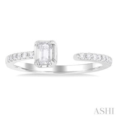 3/8 Ctw Emerald and Round Cut Diamond Fashion Open Ring in 14K White Gold