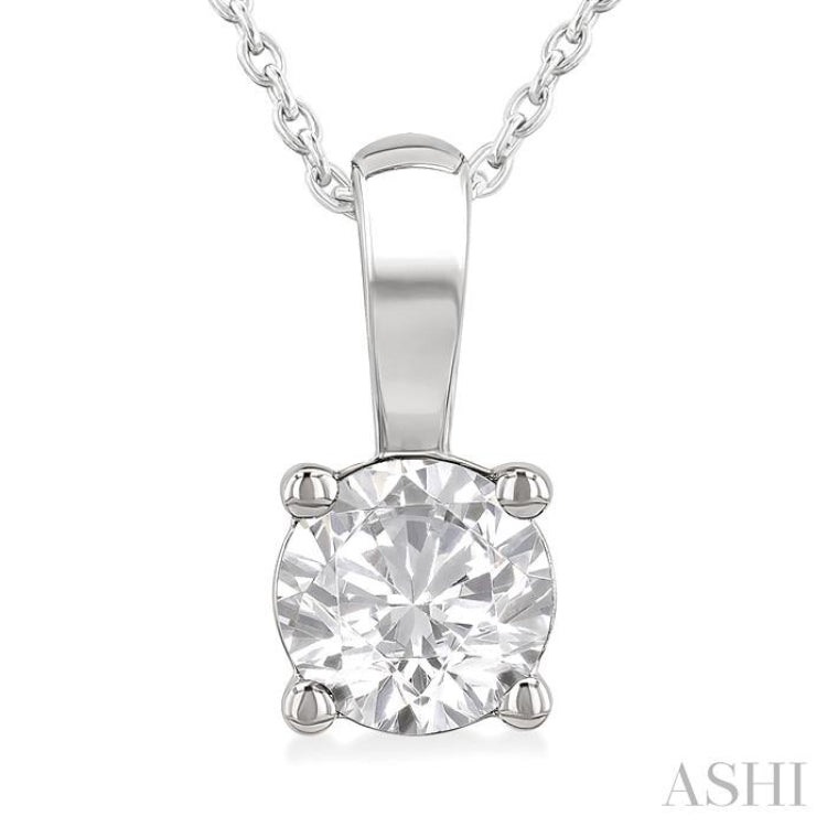 3/4 Ctw Prong Set Round Cut Diamond Solitaire Pendant With Chain in 14K White Gold