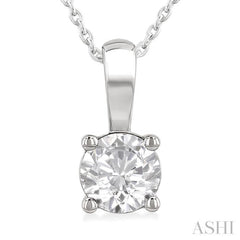 3/4 Ctw Prong Set Round Cut Diamond Solitaire Pendant With Chain in 14K White Gold