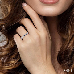 1.8 MM Sapphire and 1/6 Ctw Round Cut Diamond Precious Waves Wedding Band in 14K White Gold