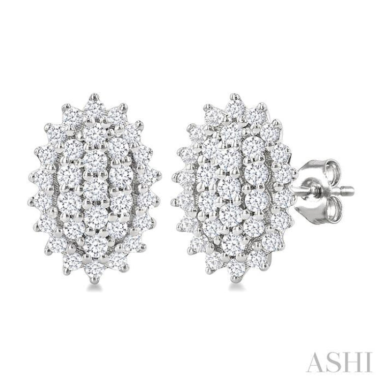 1/5 Ctw Petite Oval Shape Round Cut Diamond Cluster Fashion Stud Earrings in 10K White Gold